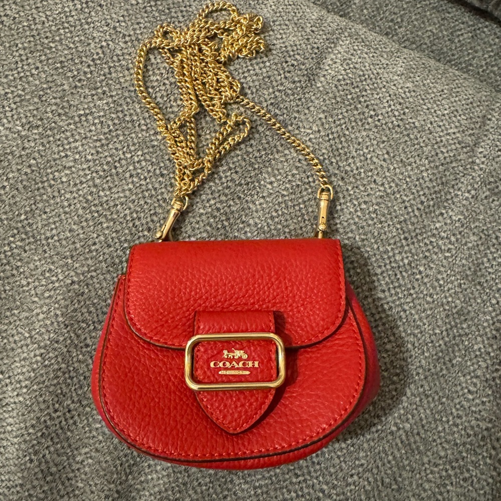 Coach Red Mini Bag with Gold Chain
